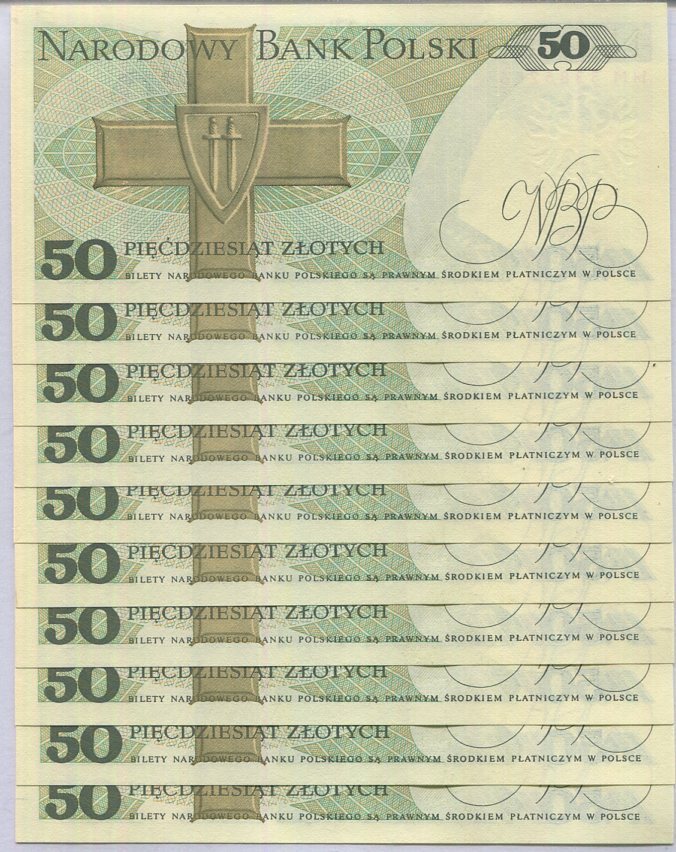Poland 50 Zlotych 1988 P 142 c UNC Lot 10 PCS 1/10 Bundle