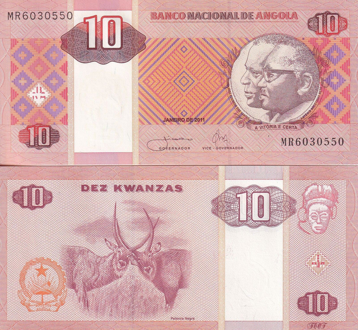 Angola Set 2 UNC 5 10 Kwanzas 2011 P 144 145 Oberthur Palanca Negra