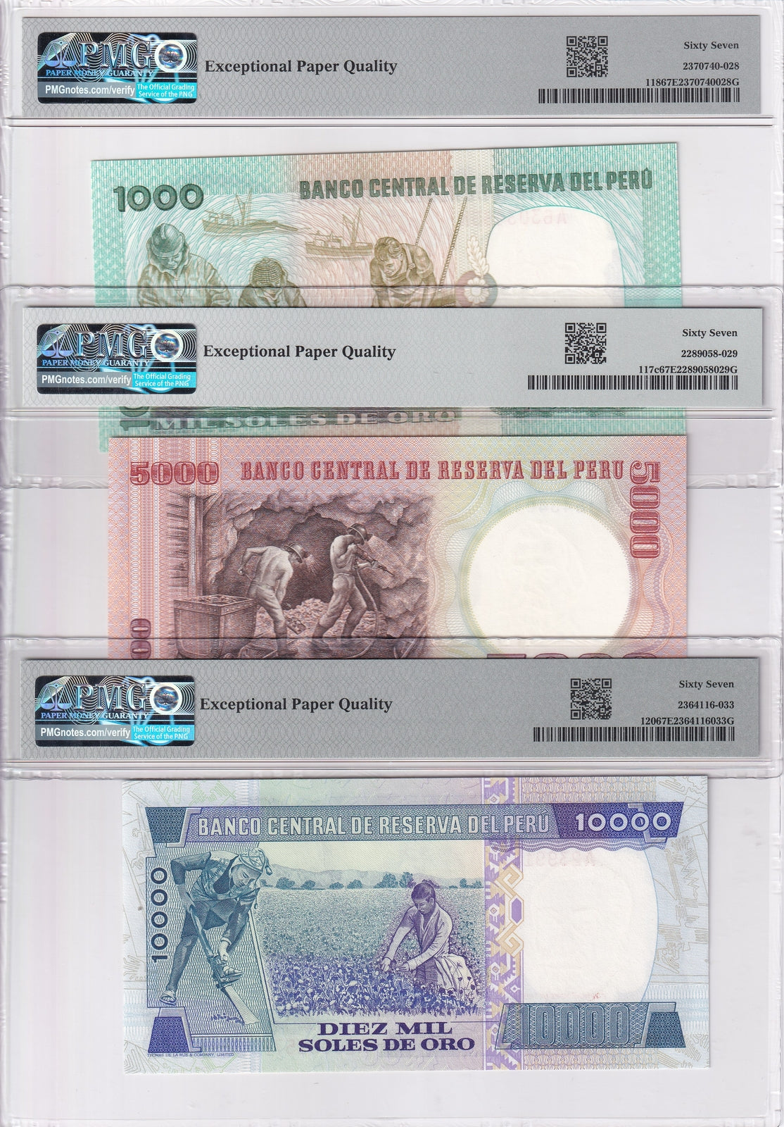 Peru Set 3;1000 5000 10K Soles 1979-85 P 117 118-120 Superb Gem UNC PMG 67 EPQ