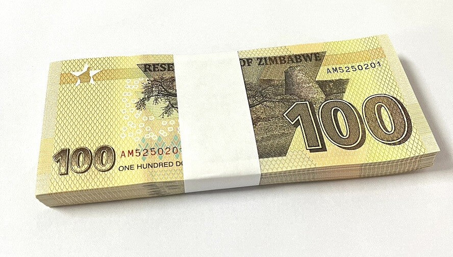 Zimbabwe 100 Dollars 2023/2024 P 106 UNC Lot 100 Pcs 1 Bundle