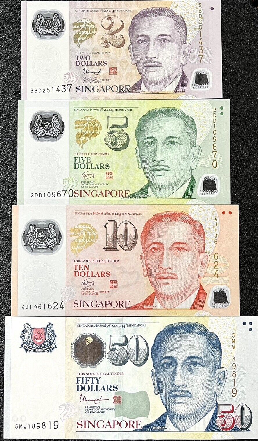 Singapore SET 4 PCS; 2 5 10 50 Dollar Mixed Year P 46 47 48 49 UNC