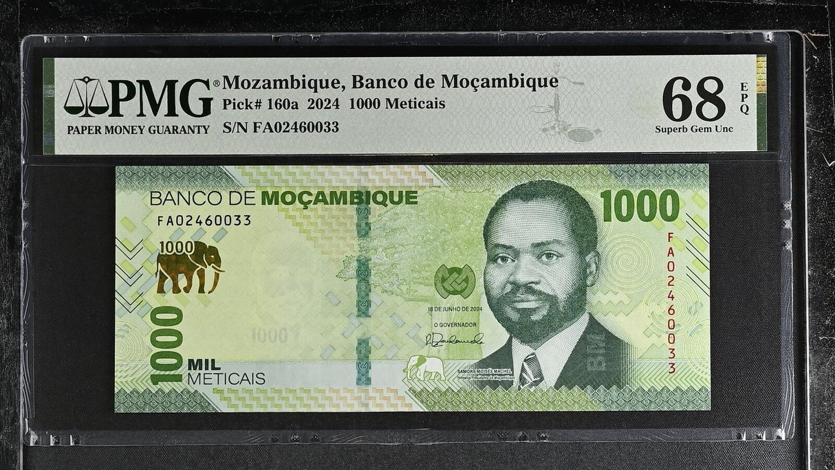 Mozambique 1000 Meticais 2024 P 160 a Superb Gem UNC PMG 68 EPQ TOP POP