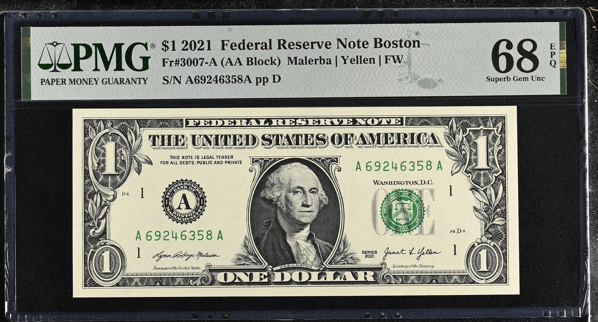 United States 1 Dollar Usa 2021 P 549 A Boston Superb Gem UNC PMG 68 EPQ Top Pop