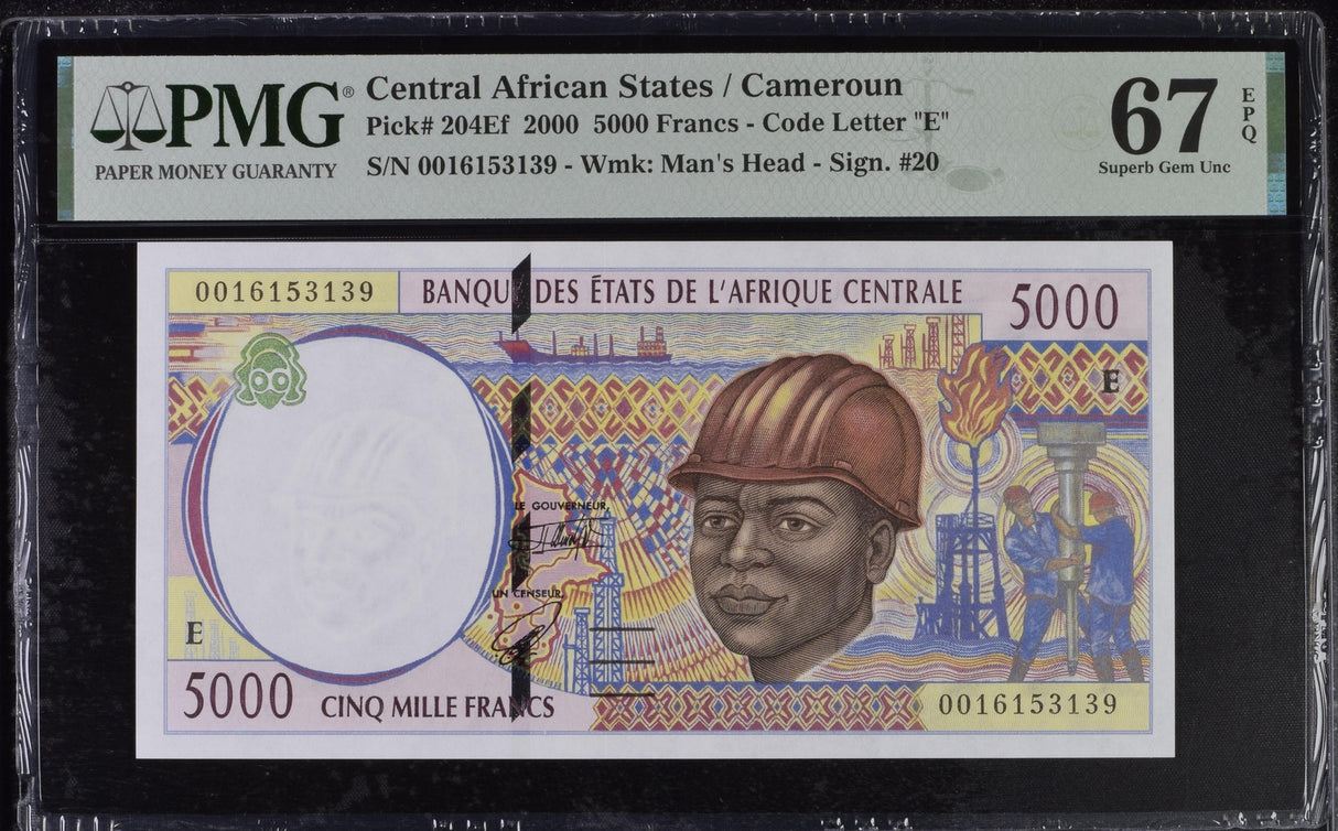 Central African States Cameroon 5000 Fr. 2000 P 204Ef Superb Gem UNC PMG 67 EPQ
