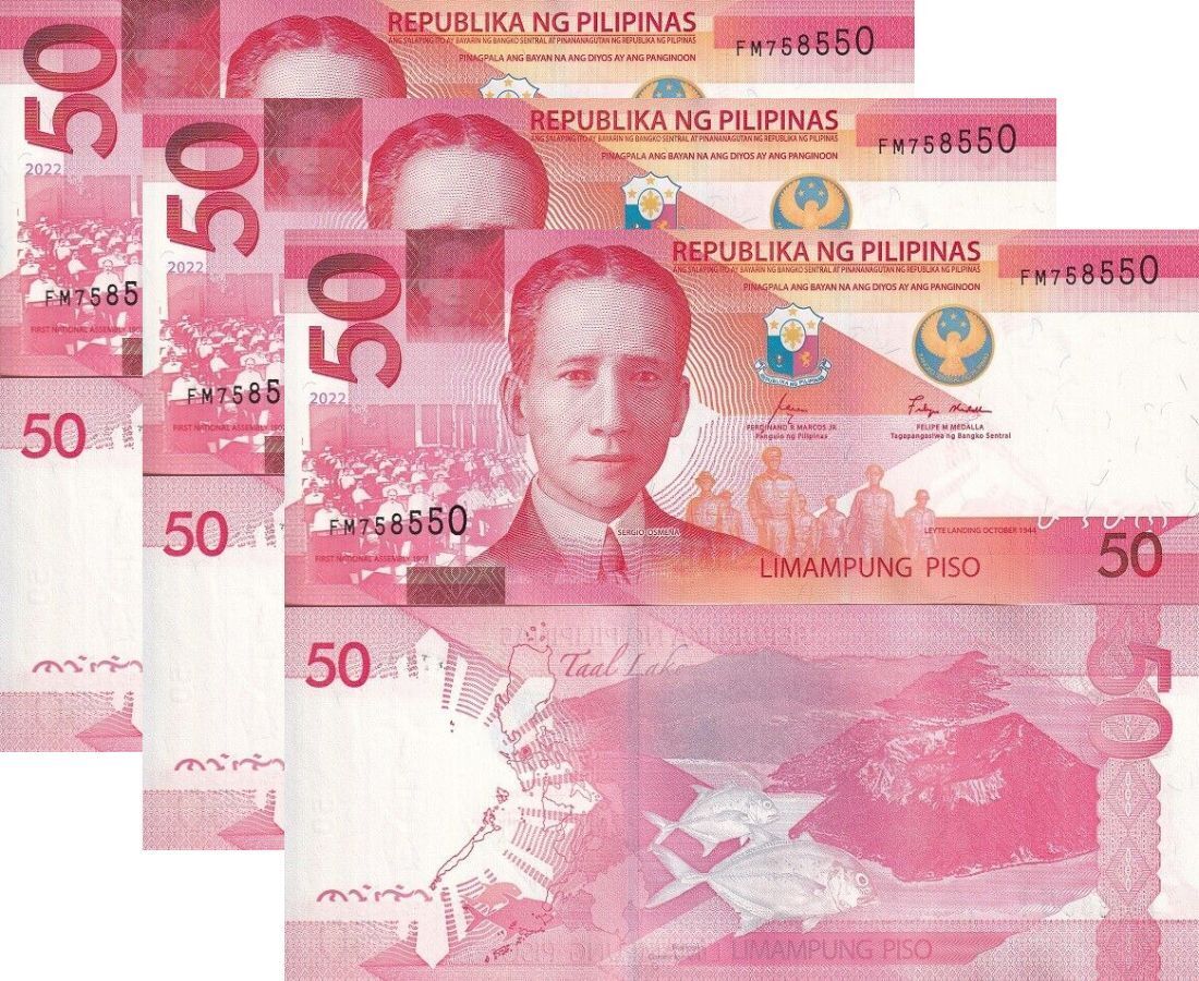 Philippines 50 Pesos 2022 P 231 UNC LOT 3 PCS
