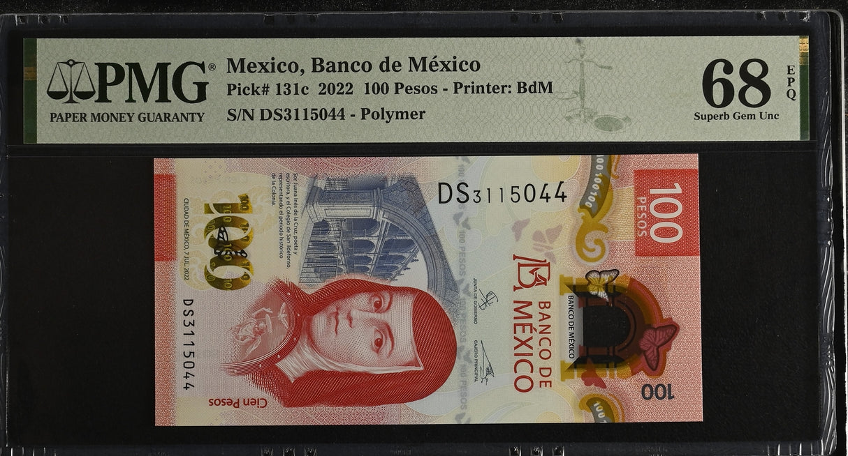 Mexico 100 Pesos 2022 P 131 c Superb Gem UNC PMG 68 EPQ