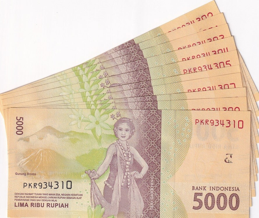Indonesia 5000 Rupiah 2016/Mixed Year P 156 UNC LOT 10 PCS 1/10 BUNDLE