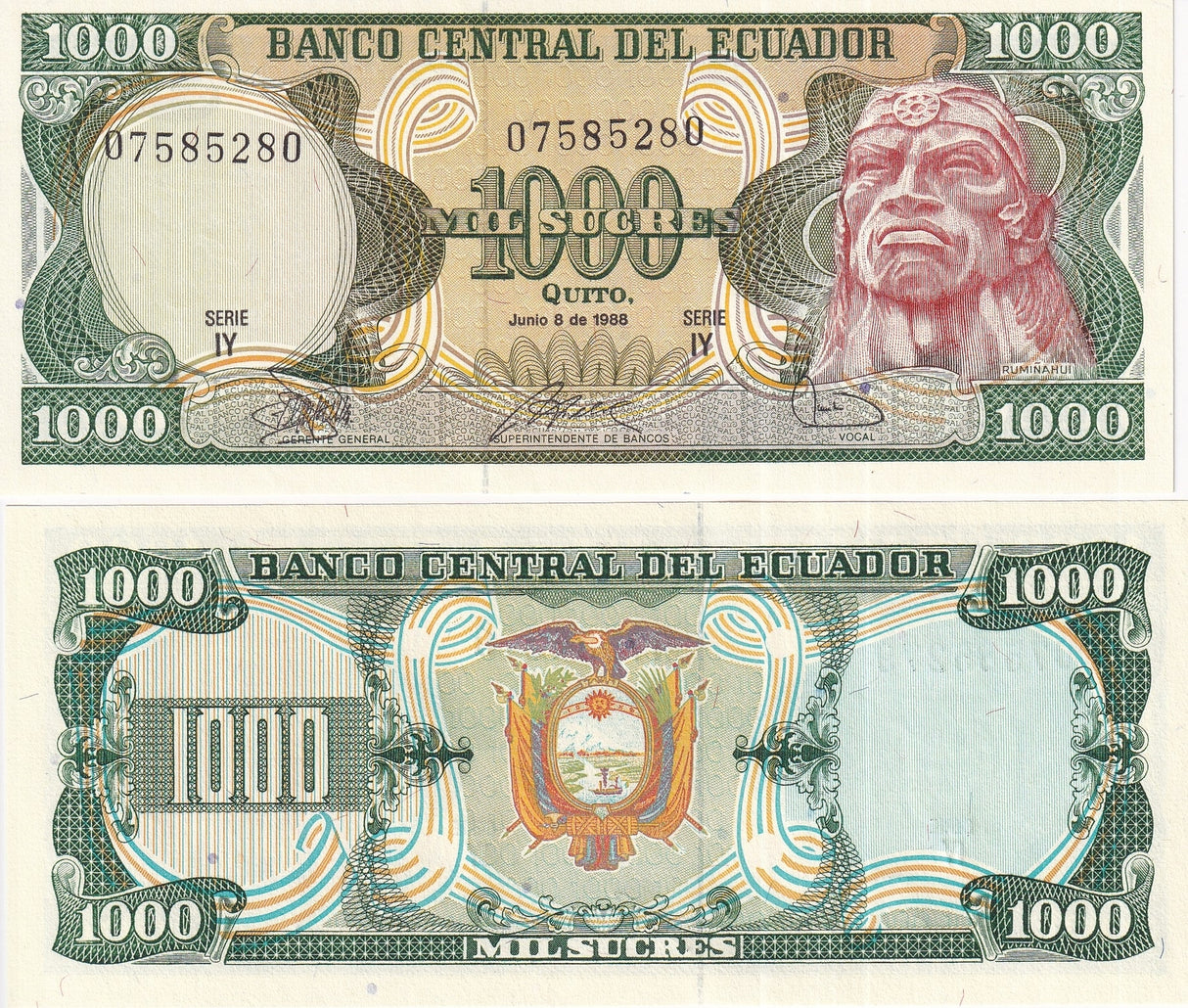 Ecuador 1000 Sucres 1988 Serie IY P 125 b UNC