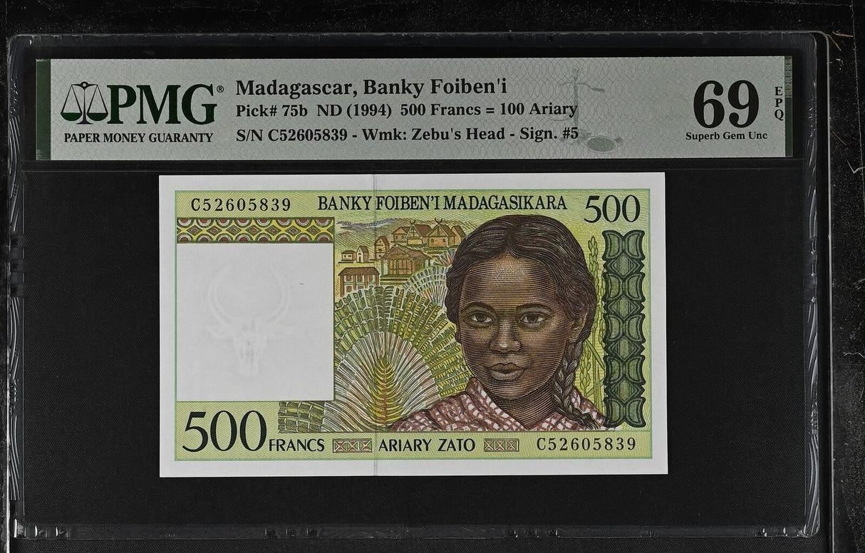 Madagascar 500 Francs ND 1994 P 75 b Superb Gem UNC PMG 69 EPQ TOP POP