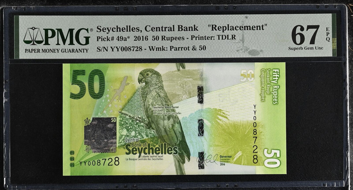 Seychelles 50 Rupees 2016 P 49 a* Replacement Superb Gem UNC PMG 67 EPQ Top Pop
