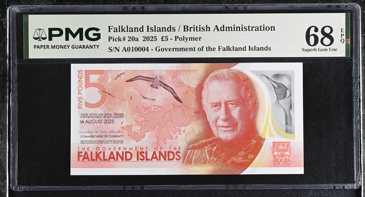 Falkland Islands 5 Pounds 2025 P 20 a Polymer Superb Gem UNC PMG 68 EPQ