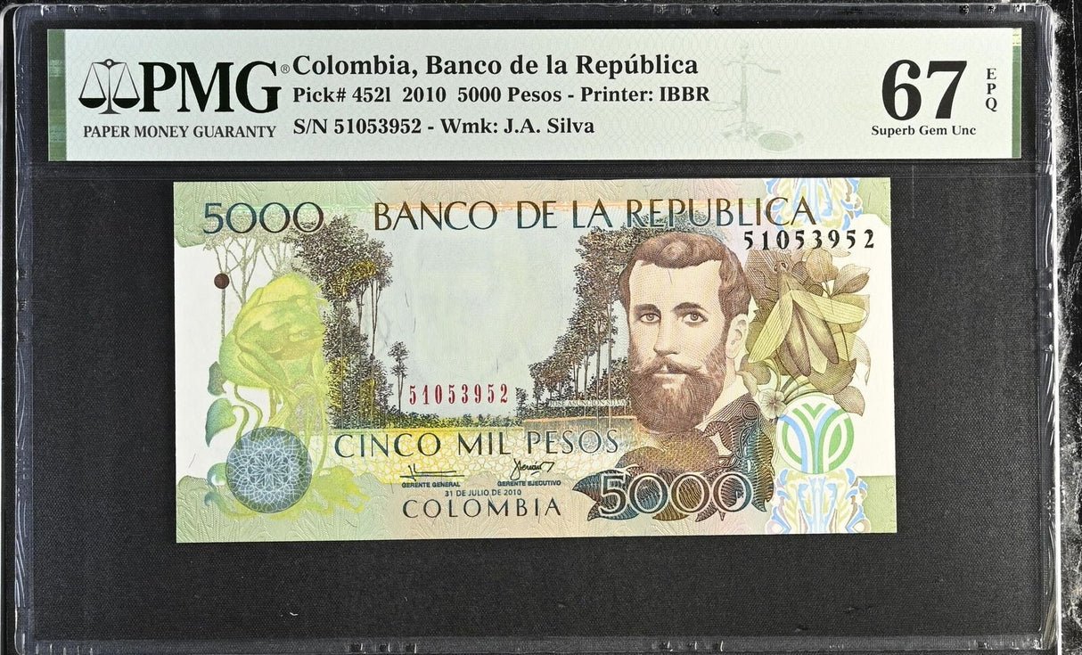 Colombia 5000 Pesos Oro 2010 P 452 l Superb Gem UNC PMG 67 EPQ TOP POP
