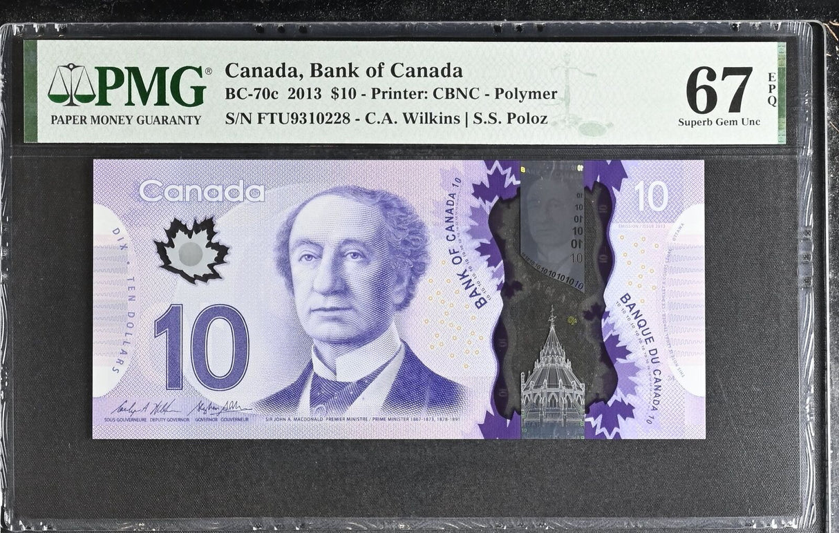 Canada 10 Dollars 2013 P 107 Wilkins Poloz Superb Gem UNC PMG 67 EPQ