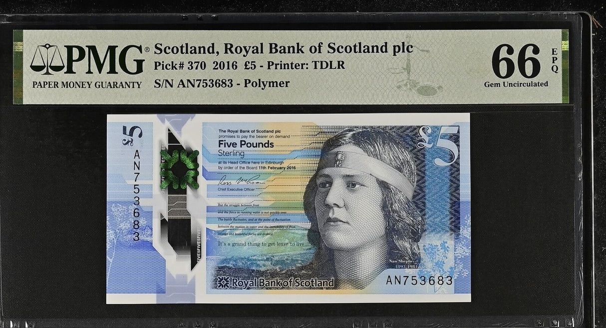 Scotland 5 Pounds 2016 P 370 Gem UNC PMG 66 EPQ