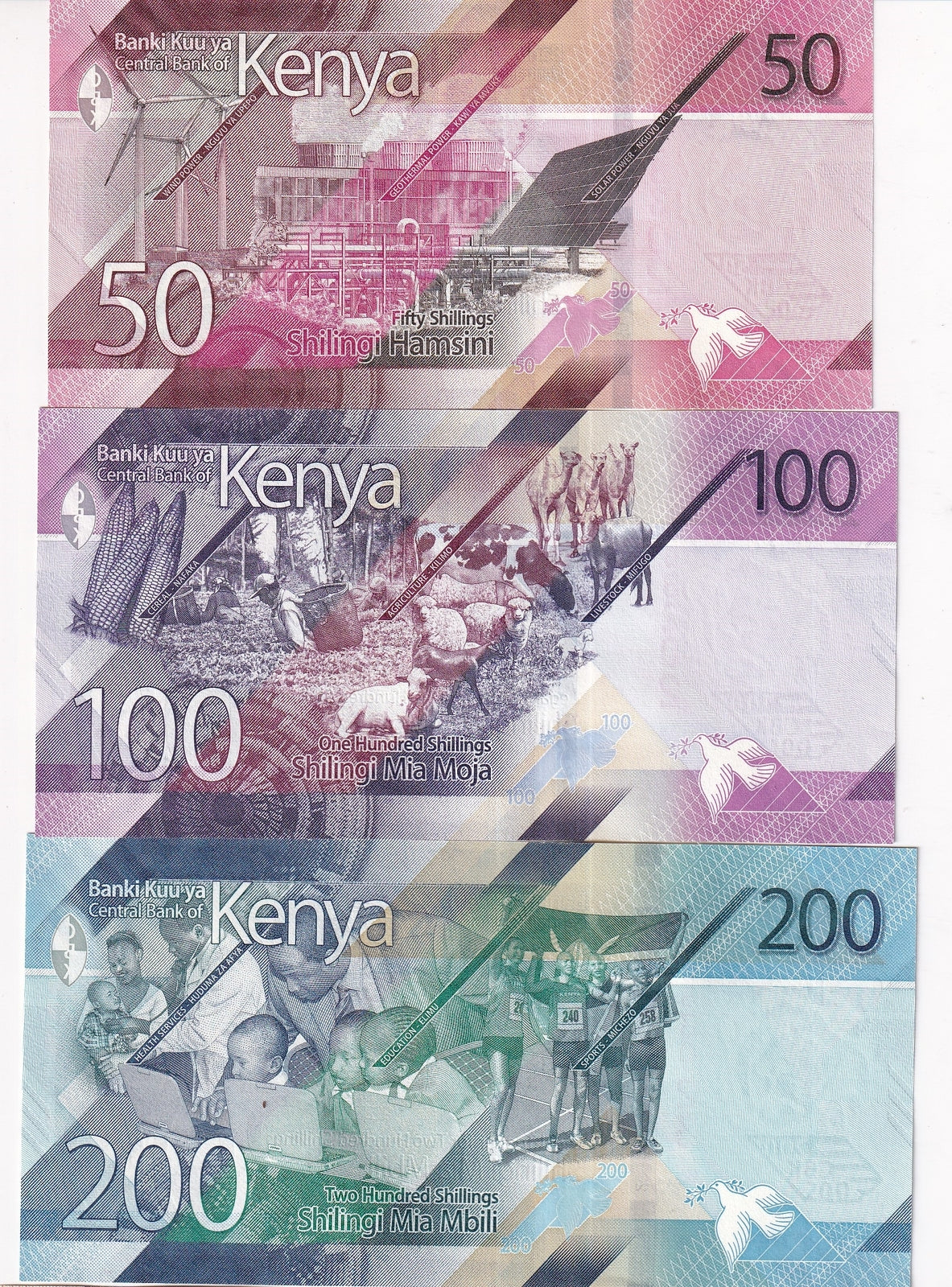 Kenya set 3 UNC 50 100 500 Shillings 2024 P 53 54 55