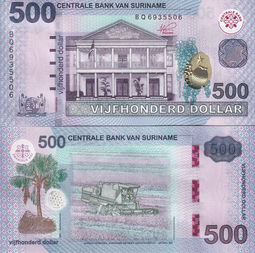 Suriname LOT 3 X SET 2 = 6 UNC 200 500 Dollars 2024 P New Fishing Boat Tractor