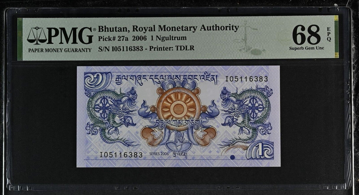 Bhutan 1 Ngultrum 2006 P 27 a Superb Gem UNC PMG 68 EPQ TOP POP