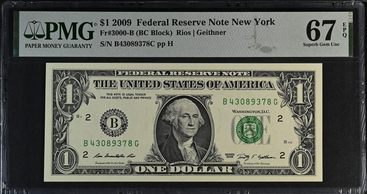 United States 1 Dollar USA 2009 P 530 B New York Superb Gem UNC PMG 67 EPQ