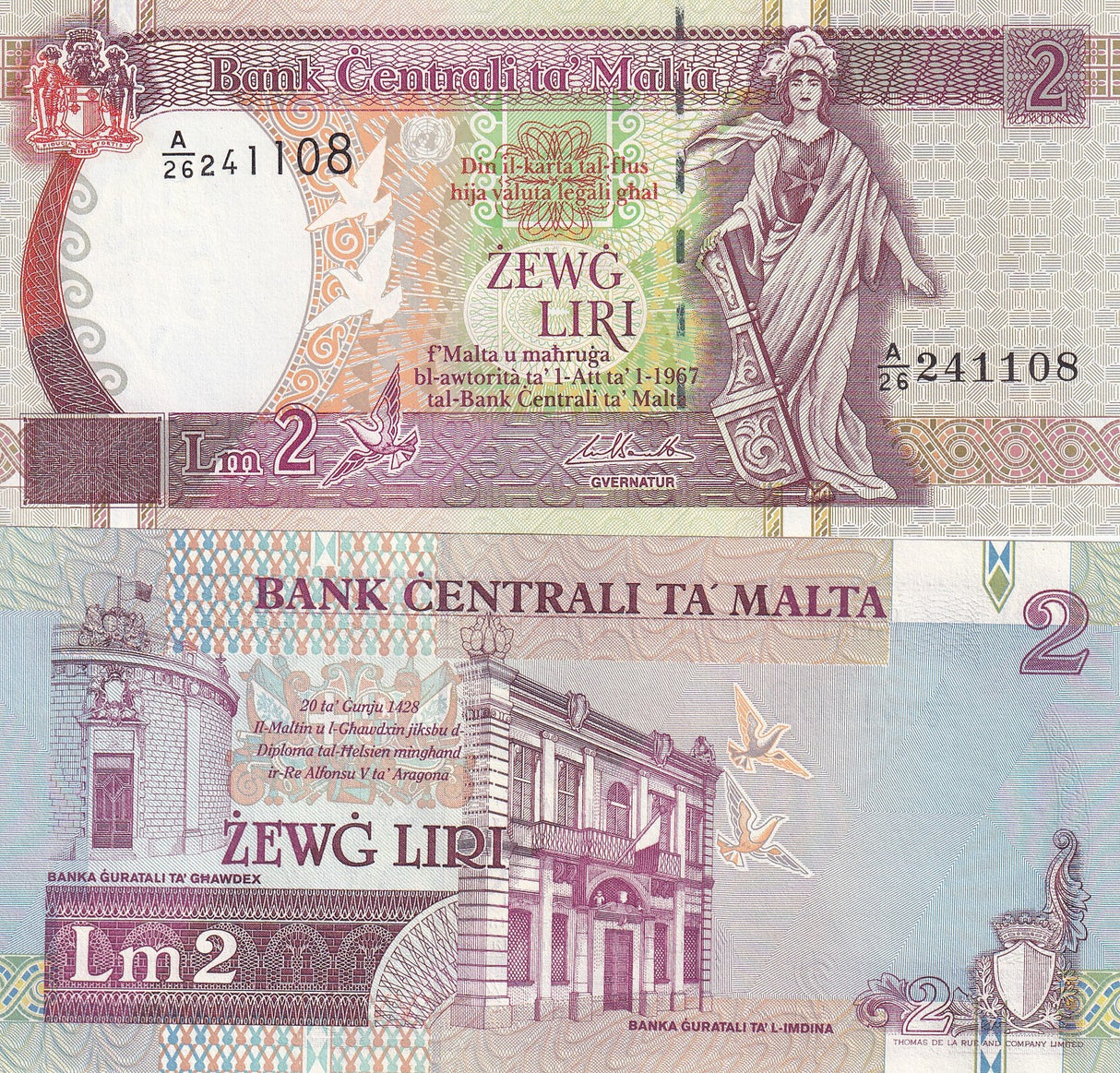 Malta 2 Liri L.1967 (1994) P 45 d UNC