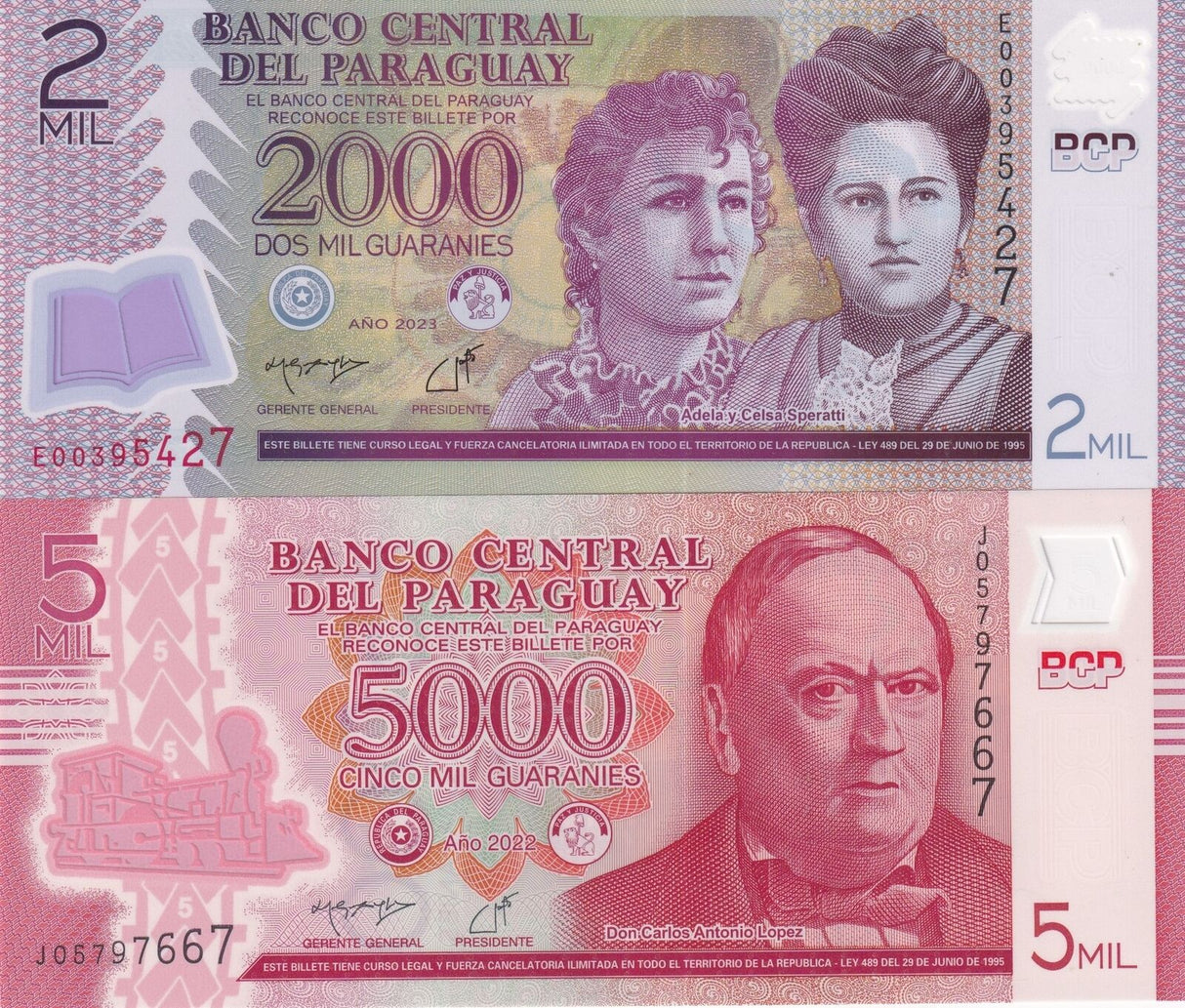 Paraguay Set 2 PCS 2000 5000 Guaranies Random Date P 228 P 234 UNC