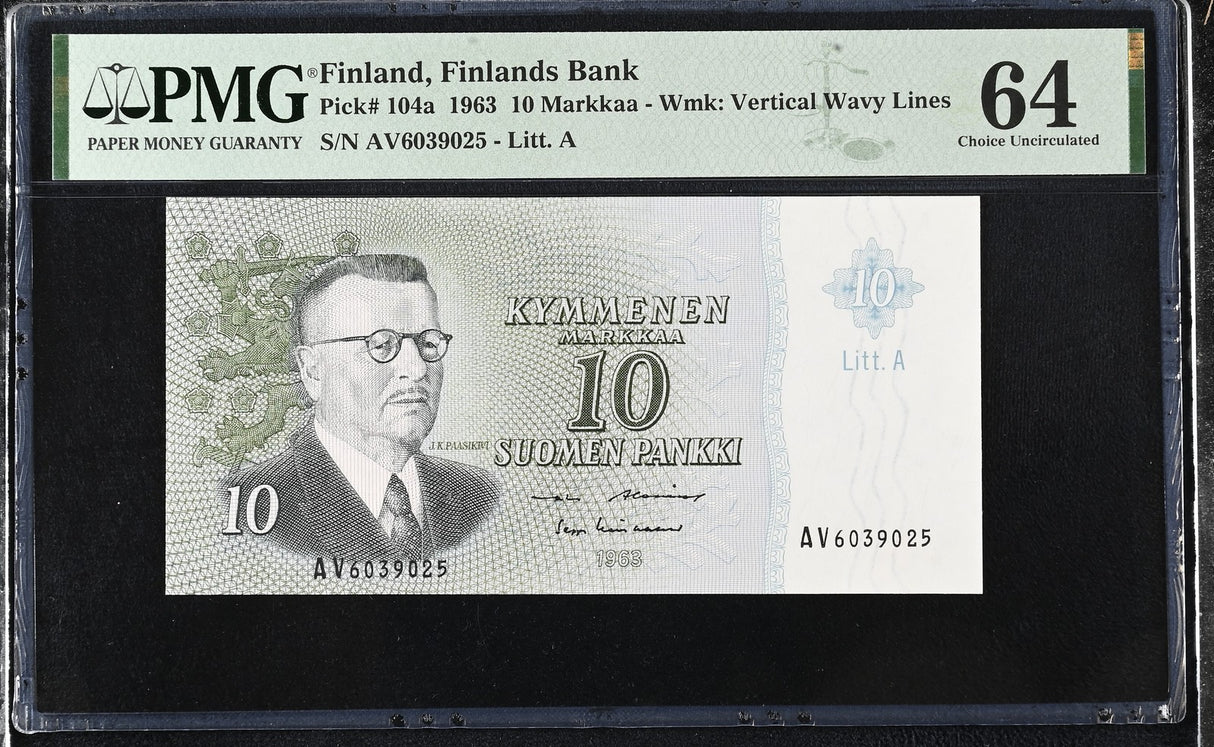 Finland 10 Markkaa 1963 P 104 a Choice UNC PMG 64