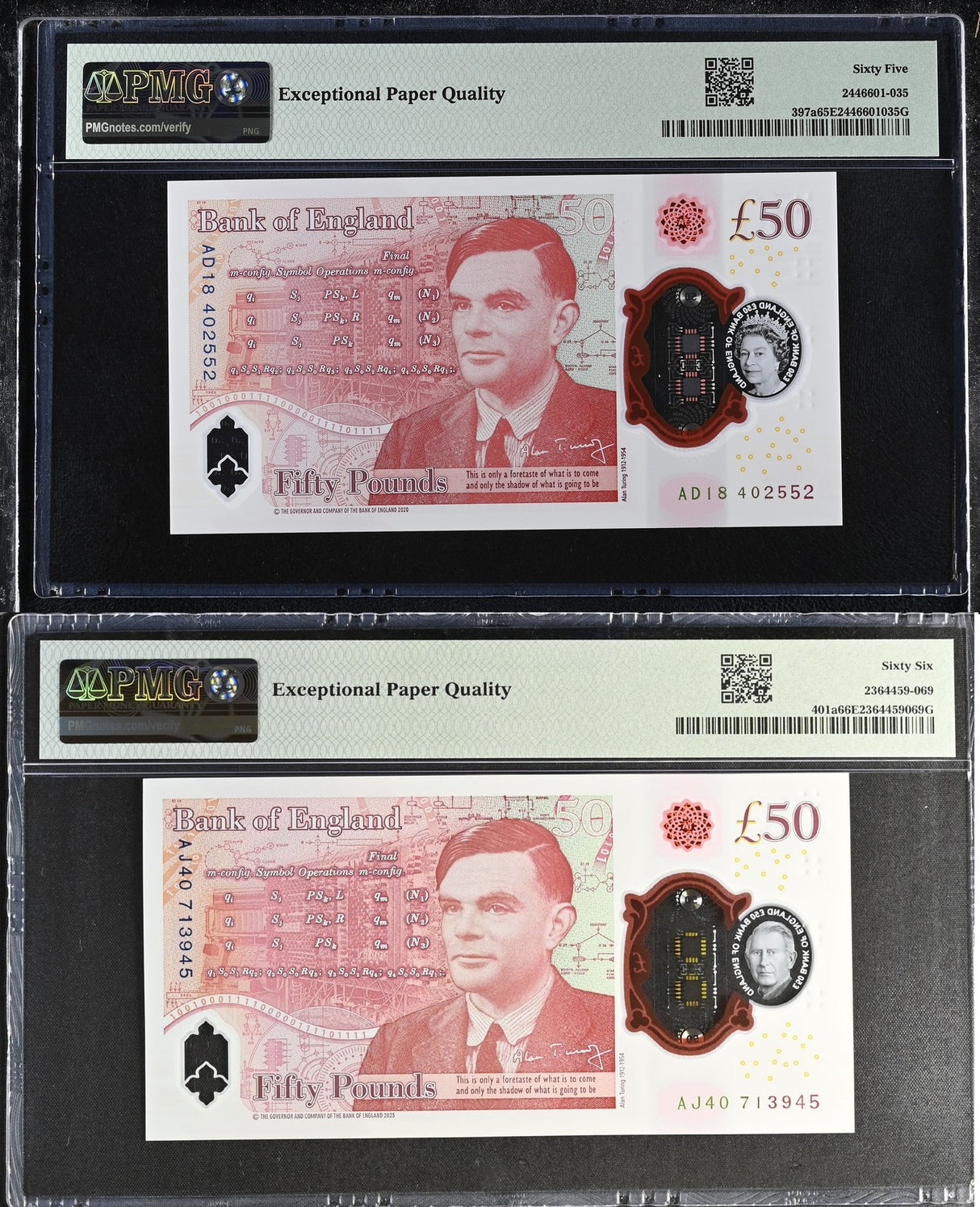 Great Britain Set 2; 50 Pounds 2021-2024 P 397 P 401 Gem UNC PMG 65 66 EPQ