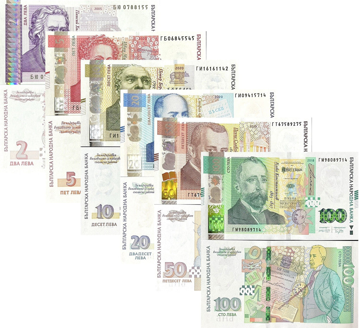 Bulgaria SET 6 UNC 2 5 10 20 50 100 Leva Random Date P 115 116 117 118 119 120