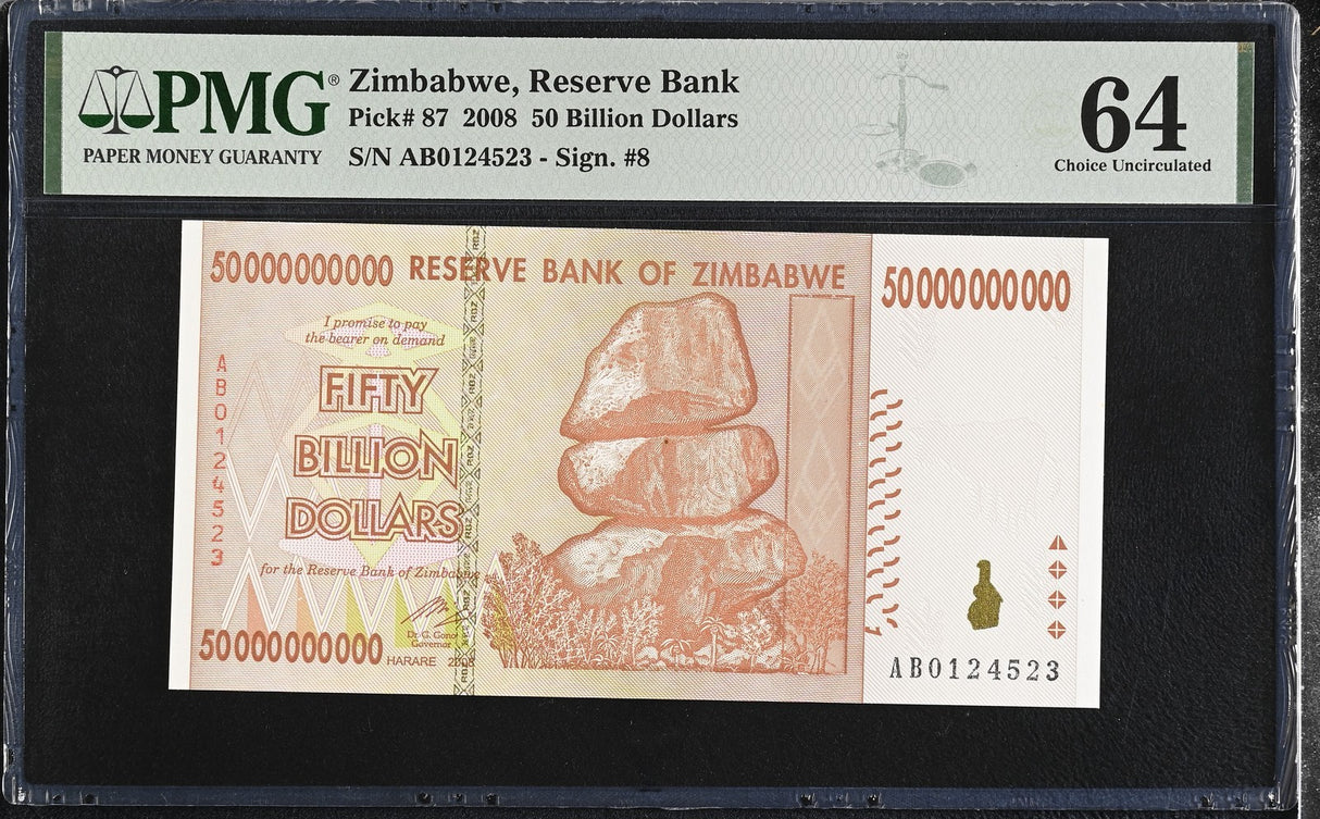 Zimbabwe 50 Billion Dollars 2008 P 87 Choice UNC PMG 64