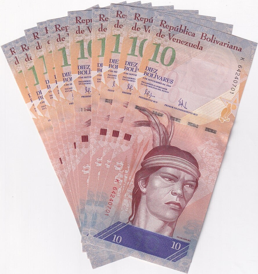 Venezuela 10 Bolivares 2009 P 90 b UNC LOT 10 PCS