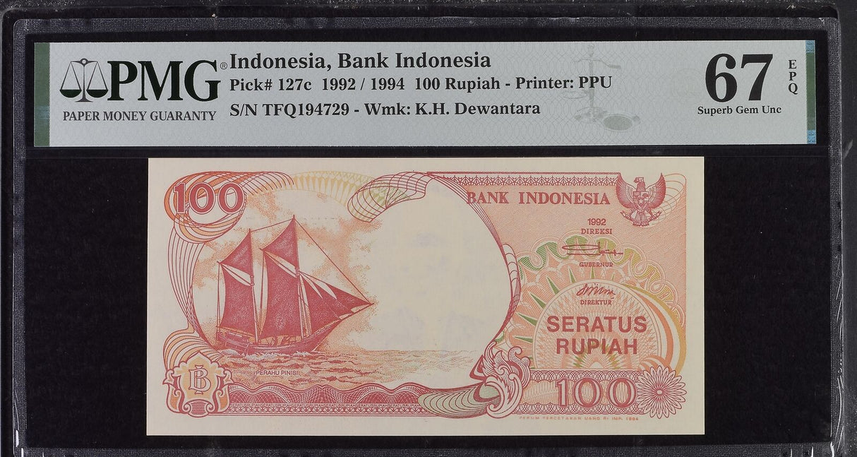Indonesia 100 Rupiah 1992/1994 P 127 c Superb Gem UNC PMG 67 EPQ