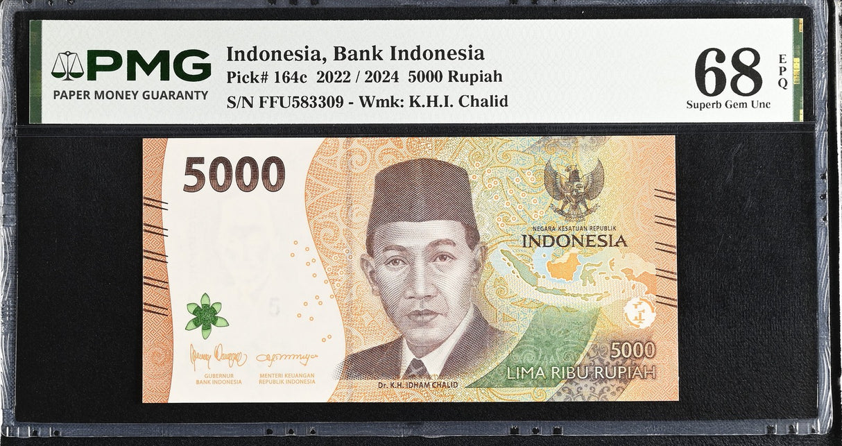 Indonesia 5000 Rupiah 2022 / 2024 P 164 c Superb Gem UNC PMG 68 EPQ
