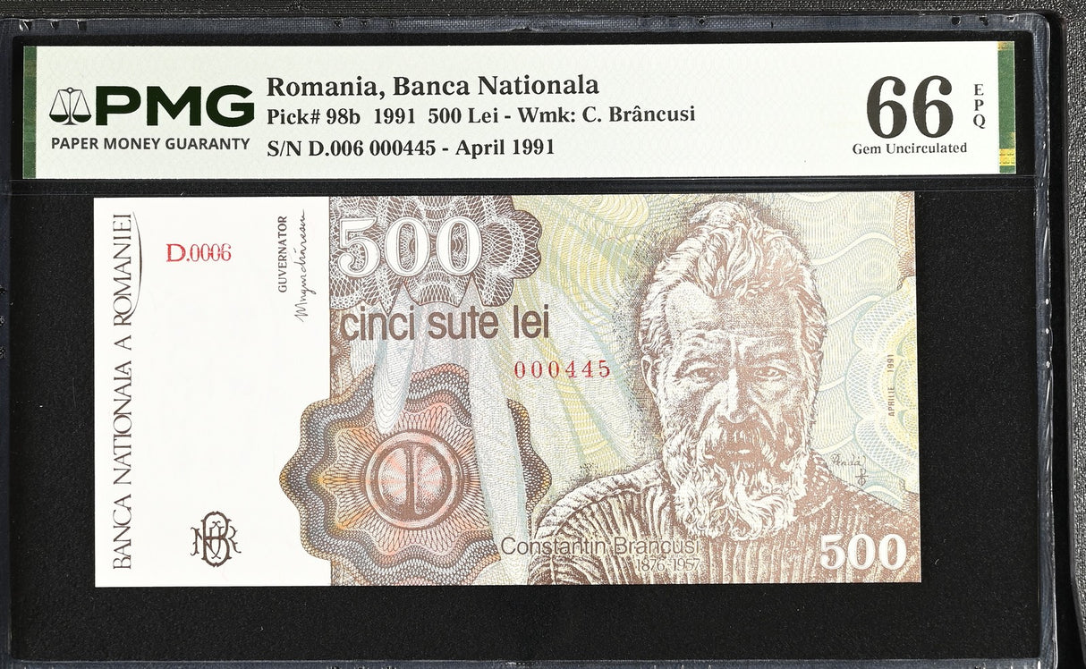 Romania 500 Lei 1991 P 98 b LOW 3 Digit Gem UNC PMG 66 EPQ