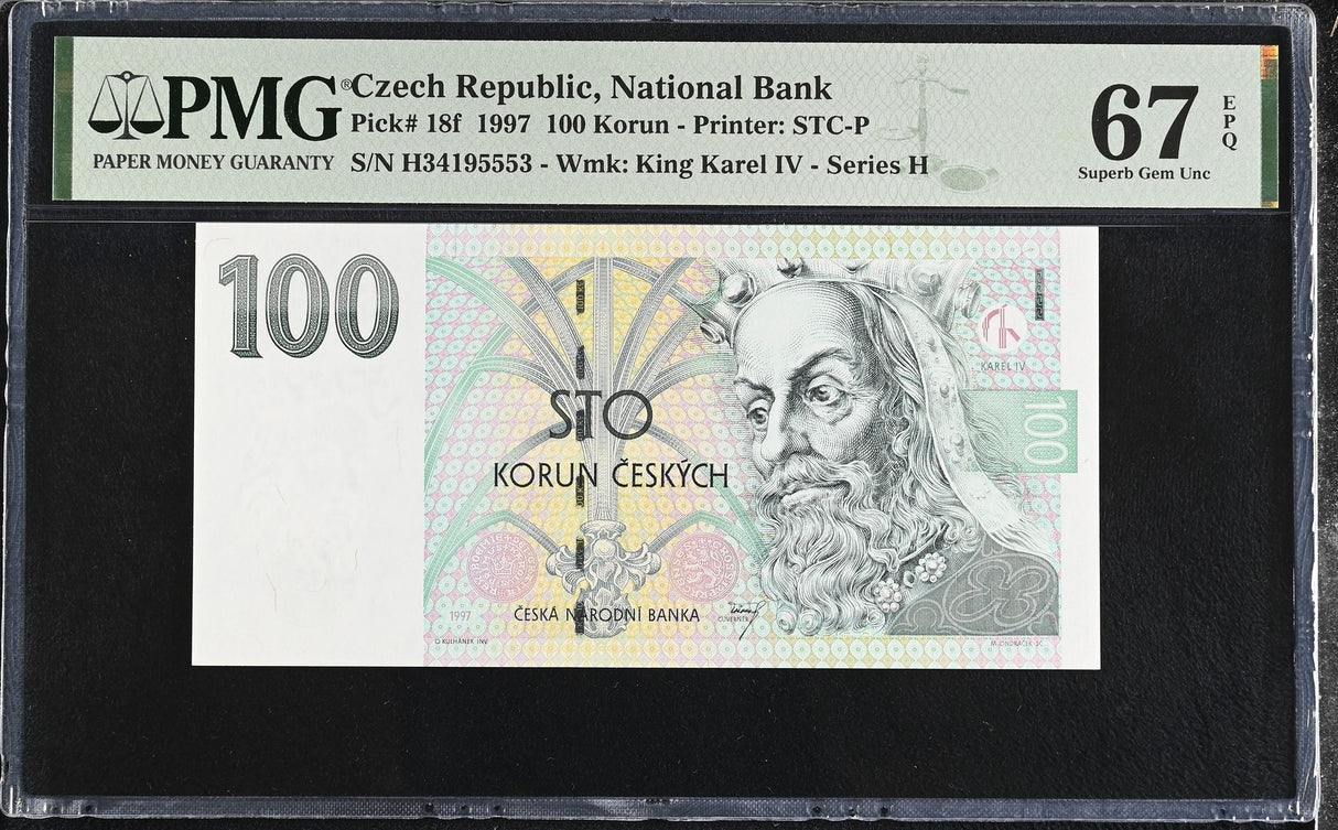 Czech Republic 100 Korun 1997 P 18 f Superb Gem UNC PMG 67 EPQ