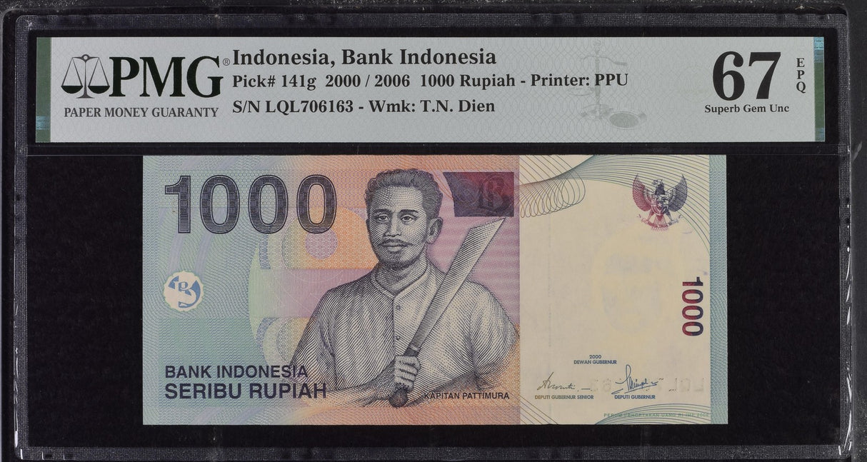 Indonesia 1000 Rupiah 2000/2006 P 141 g Superb Gem UNC PMG 67 EPQ