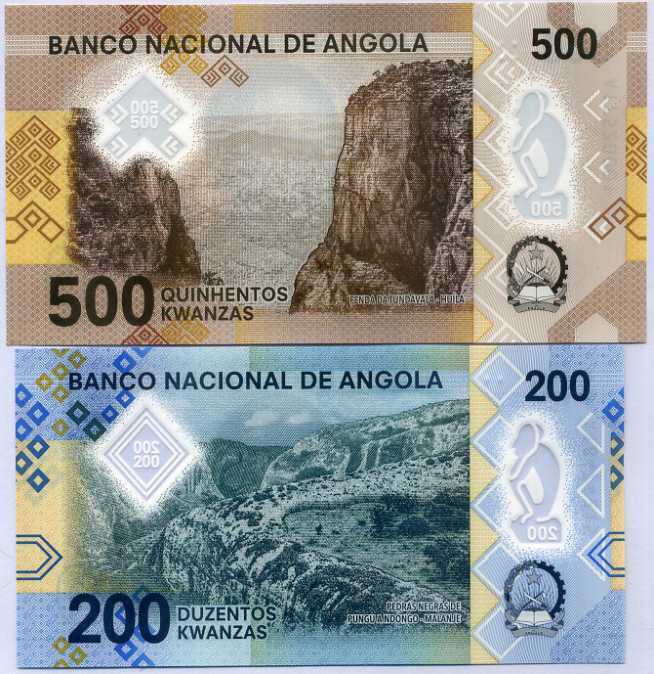 Angola Set 2 Pcs 200 500 Kwanzas 2020 P 160 161 Polymer UNC