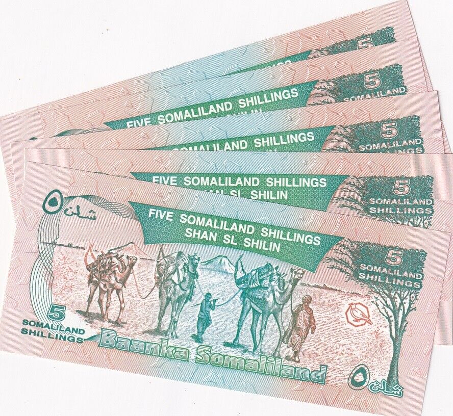 Somaliland 5 Shillings 1994 P 1 UNC LOT 5 PCS