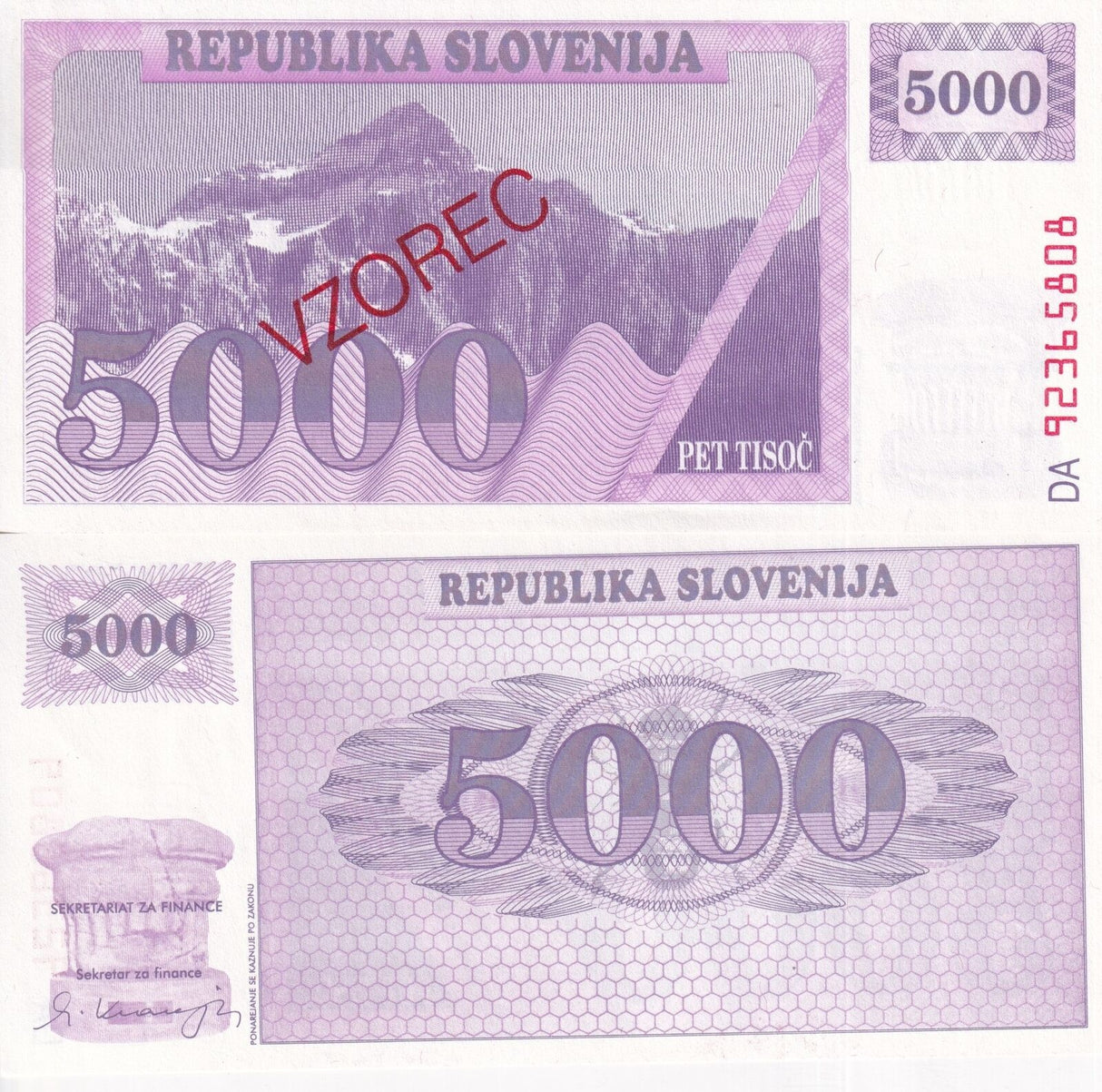 Slovenia 5000 TOLAJEV SPECIMEN 1992 P 10s UNC