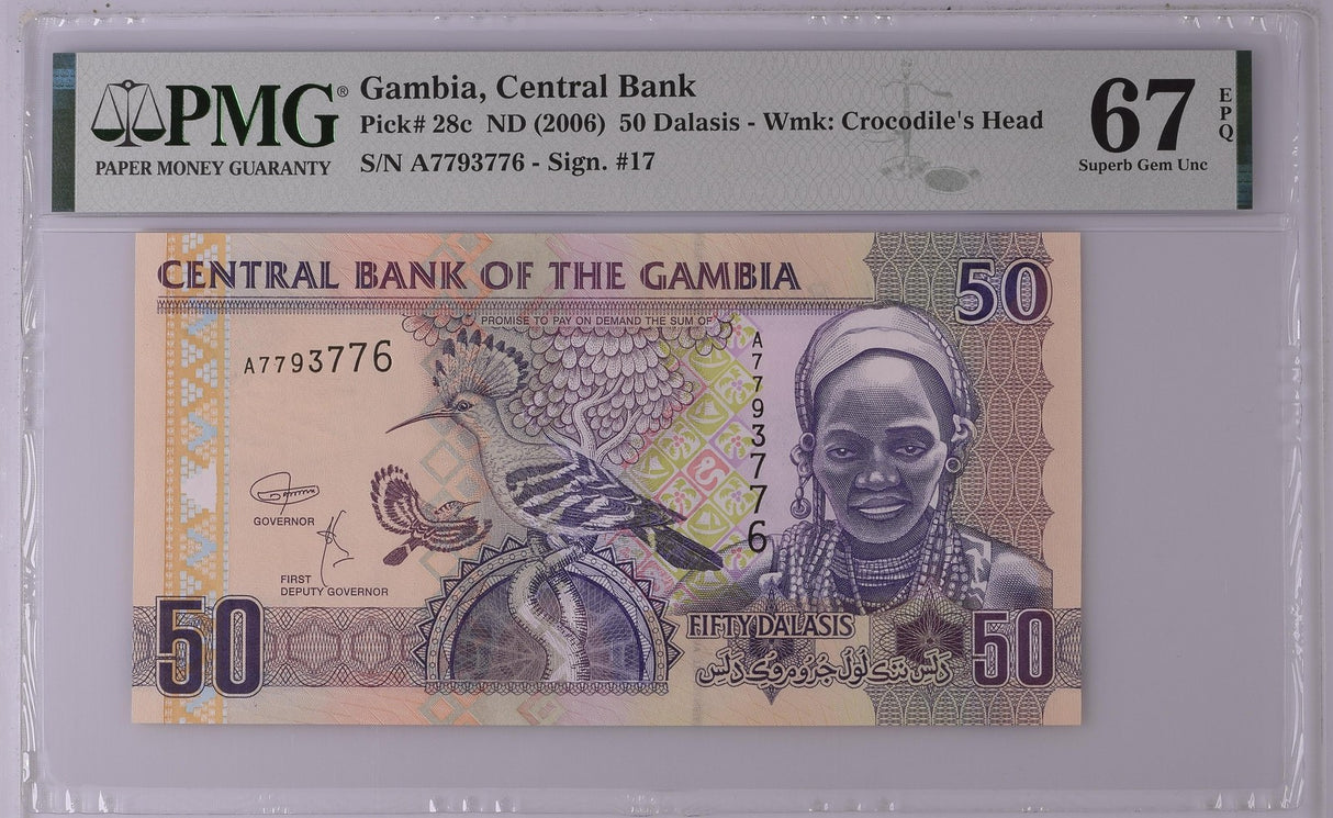 Gambia 50 Dalasis ND 2006 P 28 c Superb Gem UNC PMG 67 EPQ TOP POP