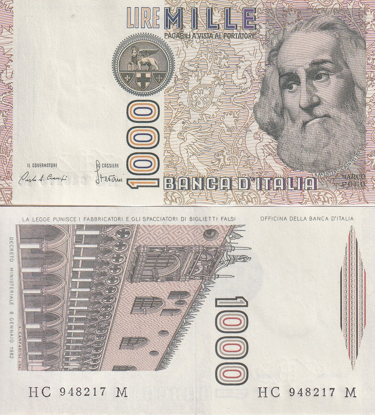 Italy 1000 Lire 1982 P 109 a UNC