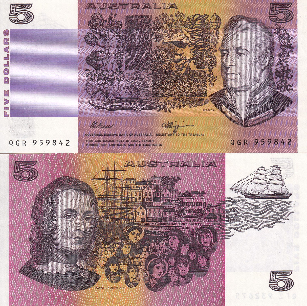 Australia 5 Dollars ND 1974-1991 P 44 f Fraser & Higgins AUnc