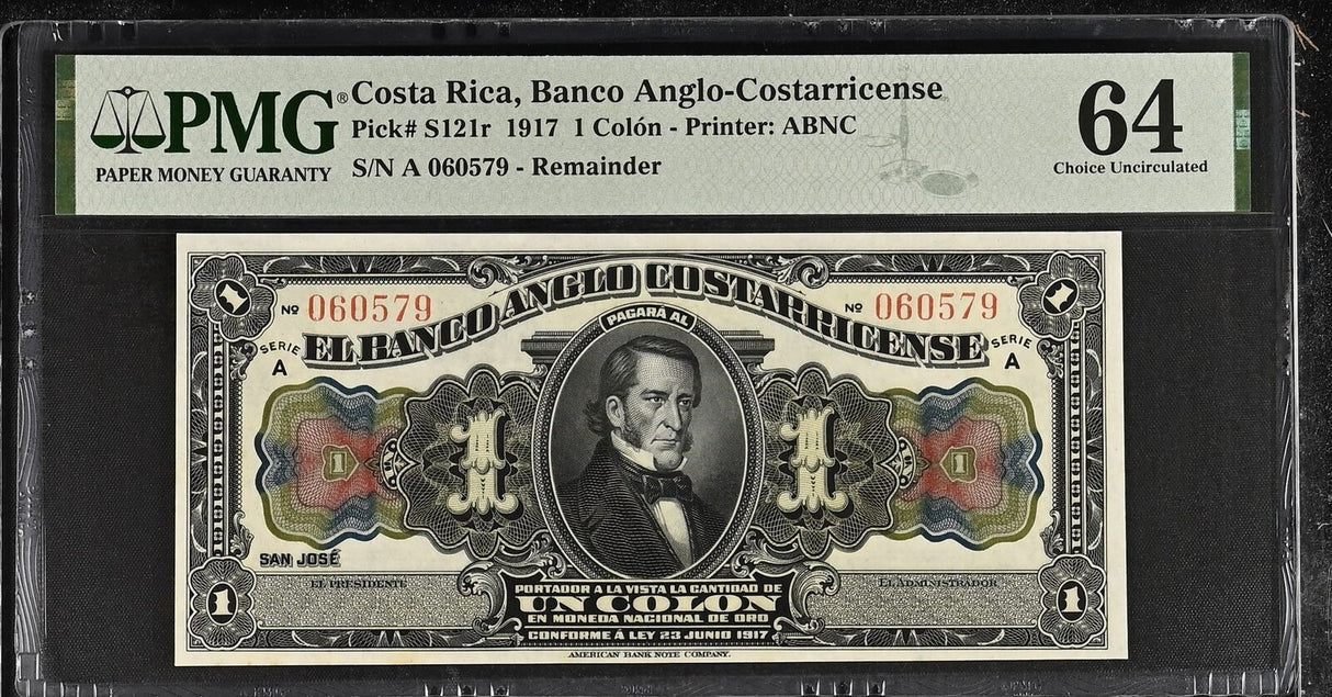 Costa Rica 1 Colon 1917 P S121 r Choice UNC PMG 64