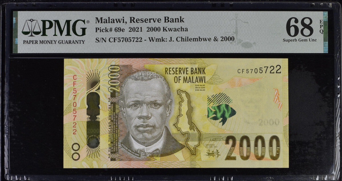 Malawi 2000 Kwacha 2021 P 69 e Superb Gem UNC PMG 68 EPQ