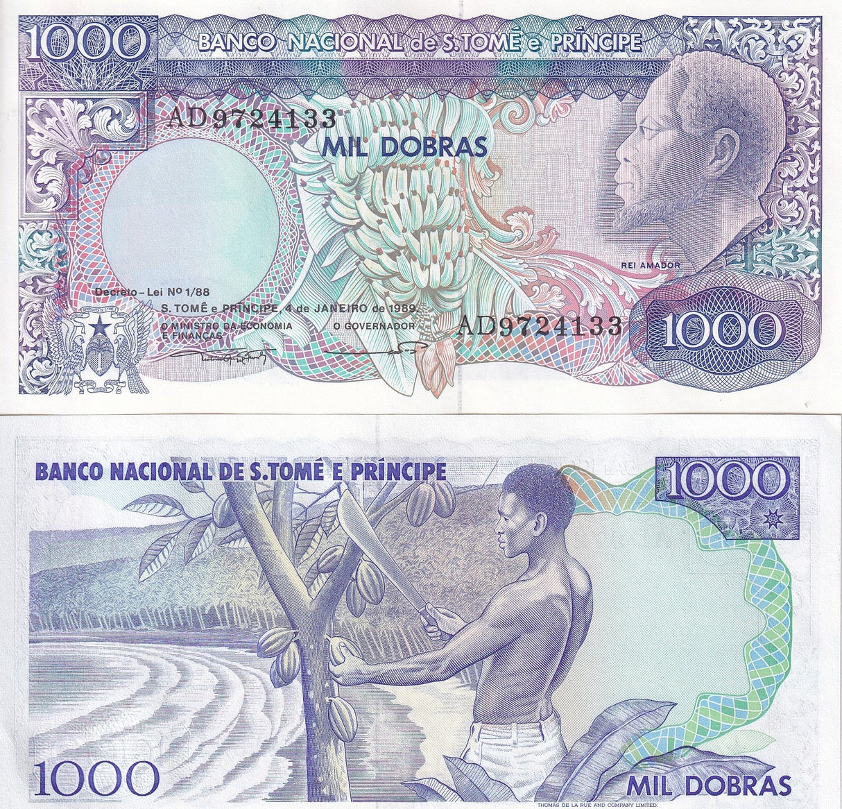 St. Thomas & Prince 1000 Dobras 1989 P 62 UNC