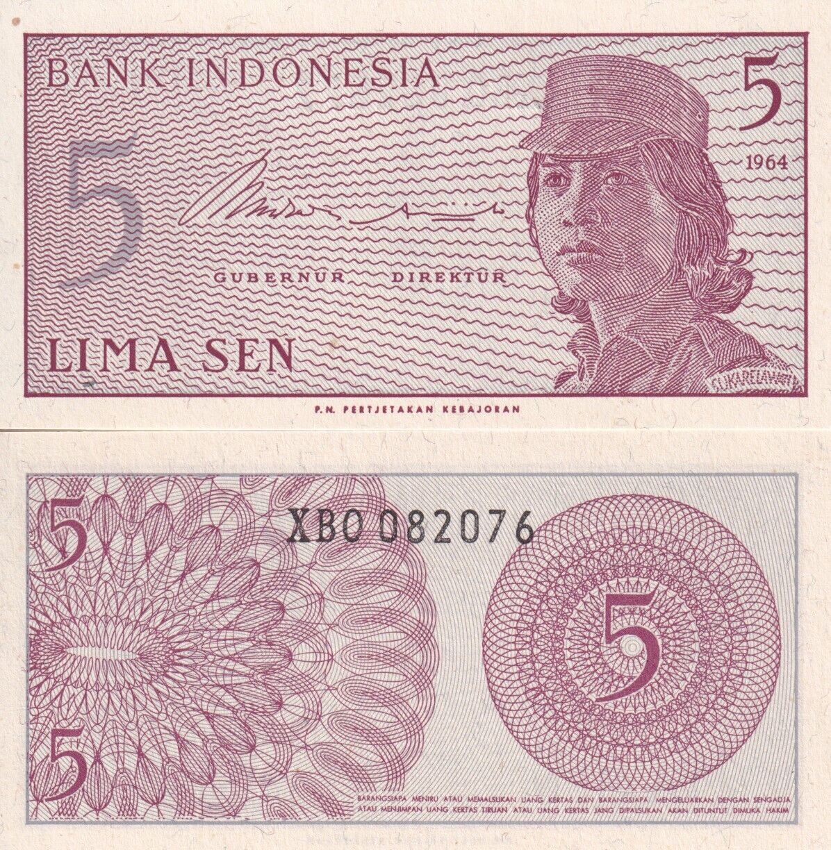 Indonesia Set 4 Pcs 1 5 10 50 Sen 1964 P 90 91 92 94 UNC