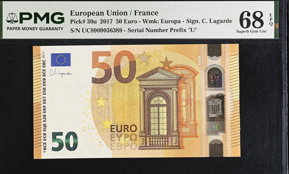 Euro 50 Euro 2017 France P 30 u UC Superb Gem UNC PMG 68 EPQ