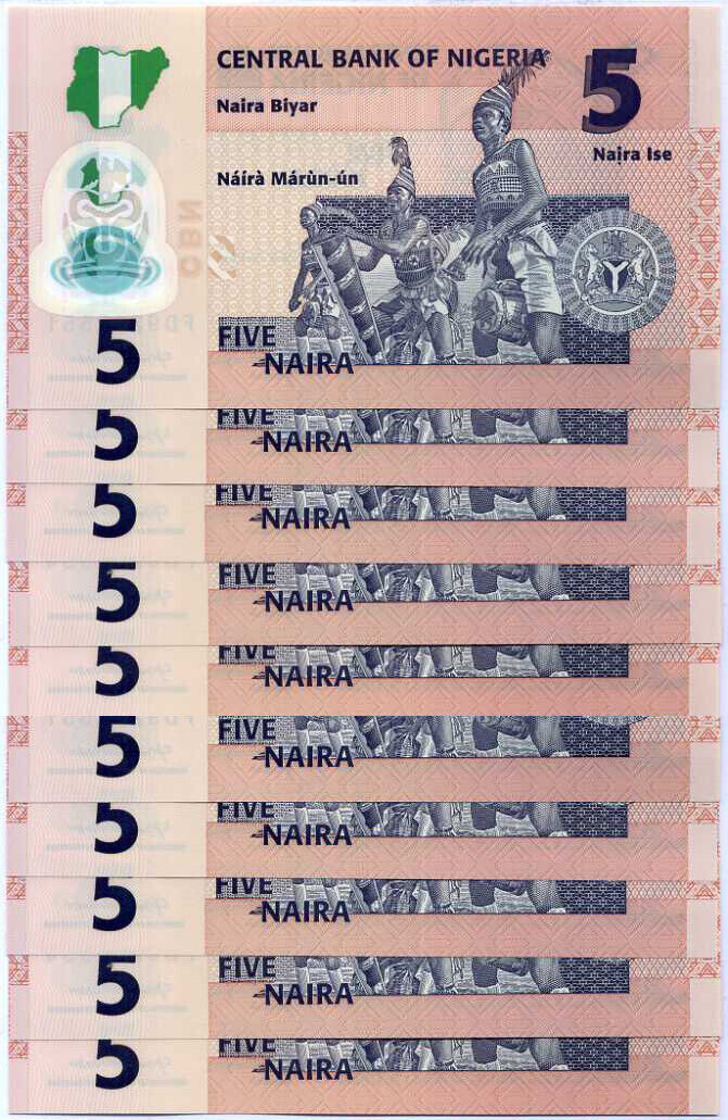 Nigeria 5 Naira Mixed Year P 38 Polymer UNC Lot 20 Pcs