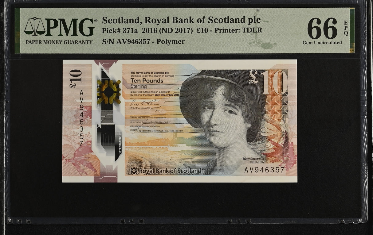 Scotland 10 Pounds 2016 ND 2017 P 371 a Gem UNC PMG 66 EPQ