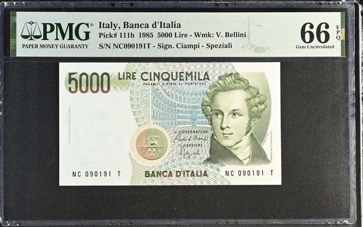 Italy 5000 Lire 1985 P 111 b Ciampi-Speziali Gem UNC PMG 66 EPQ