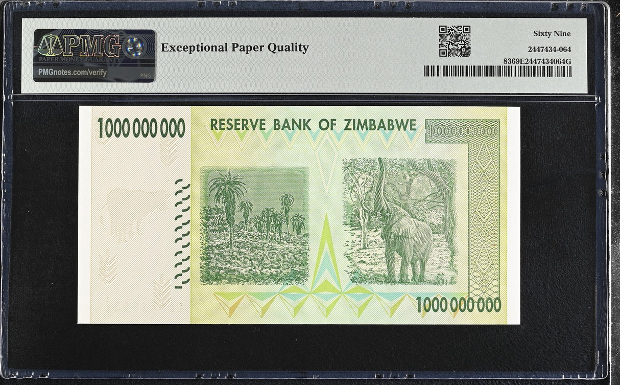 Zimbabwe 1 Billion Dollars 2008 P 83 Superb Gem UNC PMG 69 EPQ