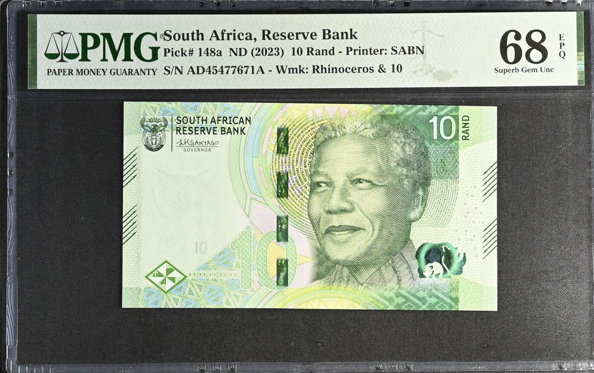 South Africa 10 Rand ND 2023 P 148 a Superb Gem UNC PMG 68 EPQ Top Pop